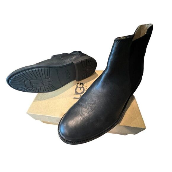 UGG Leif Men’s Black Leather Boots Size 10‎ - Picture 4 of 12